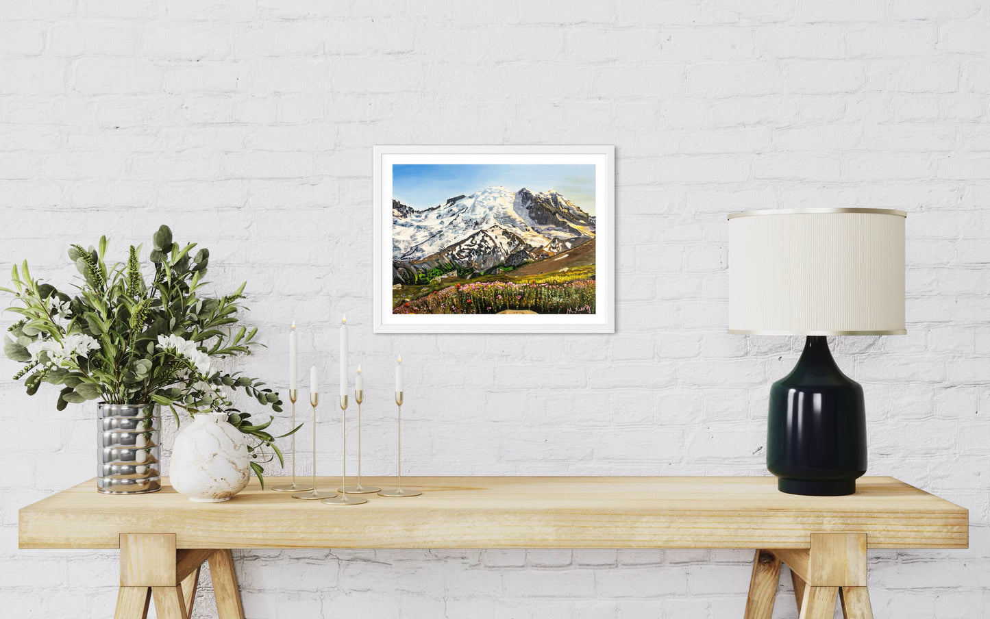 Mt. Rainier Wildflowers Sunset Giclee Fine Art Print | Mt. Rainier National Park Painting