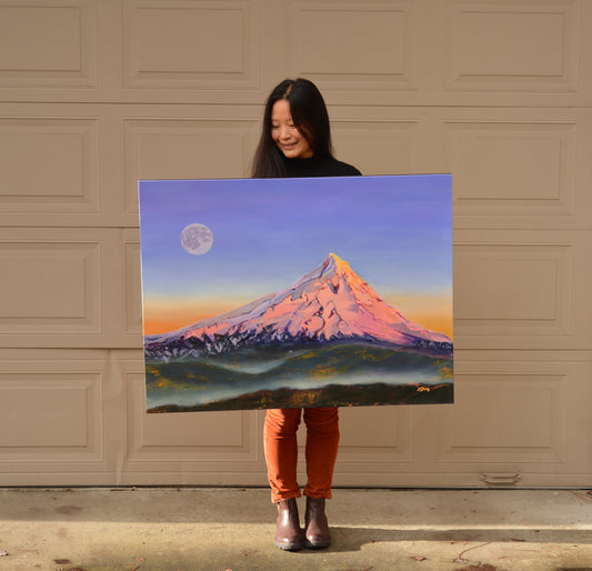 Mt. Hood Alpenglow Moonrise Giclee Fine Art Print | Wy'East Pacific Northwest Painting