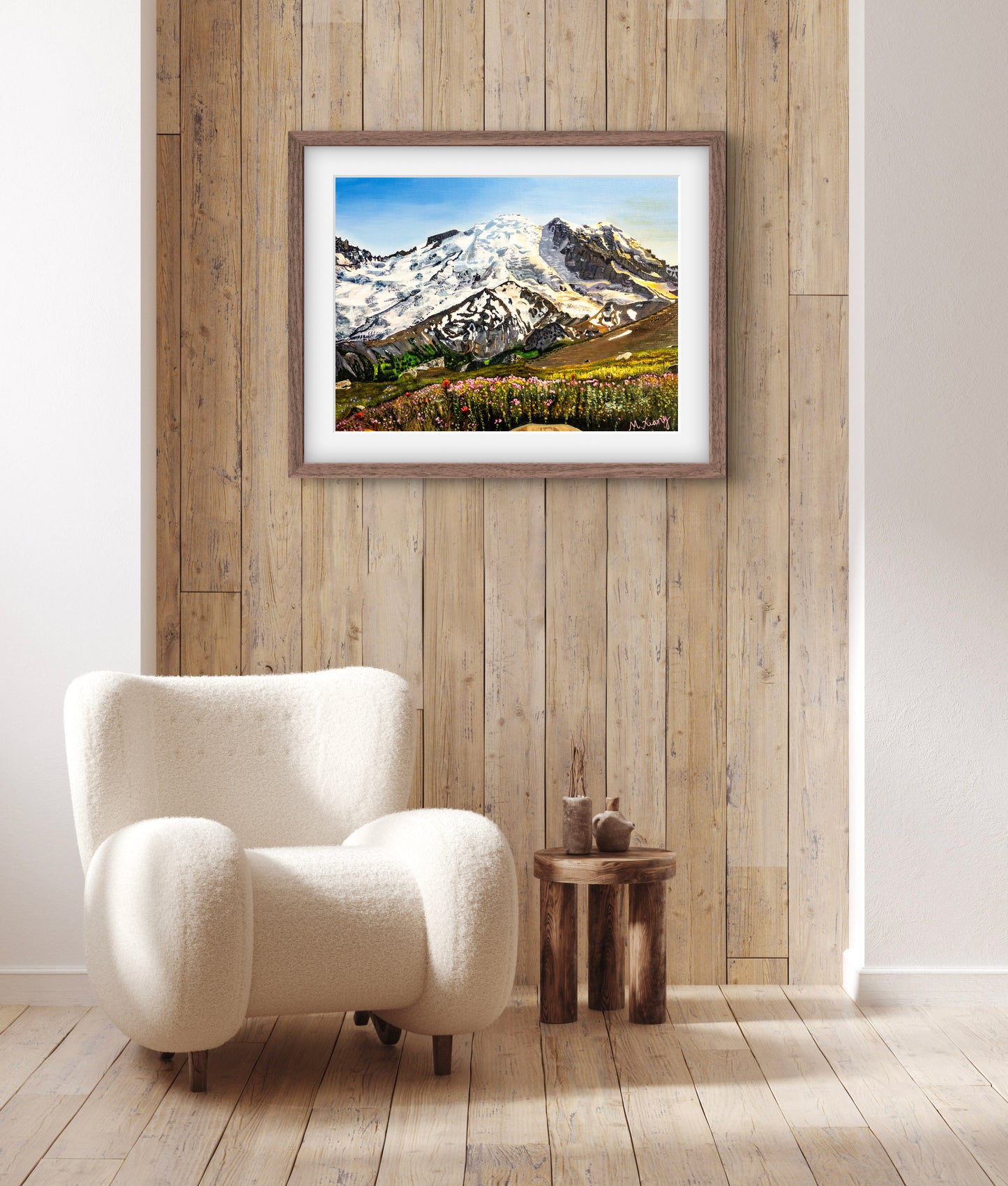 Mt. Rainier Wildflowers Sunset Giclee Fine Art Print | Mt. Rainier National Park Painting
