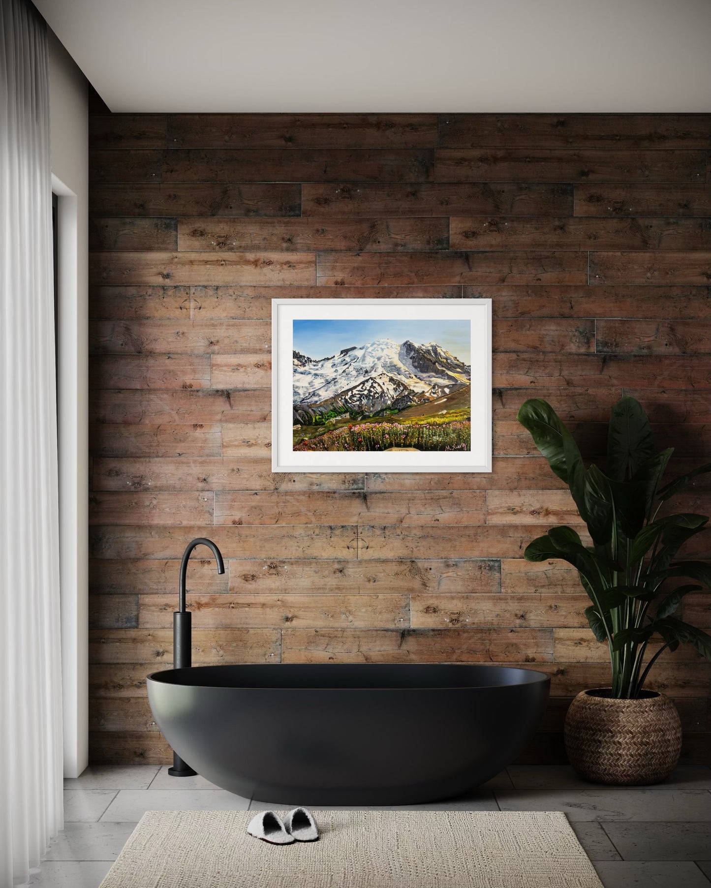 Mt. Rainier Wildflowers Sunset Giclee Fine Art Print | Mt. Rainier National Park Painting