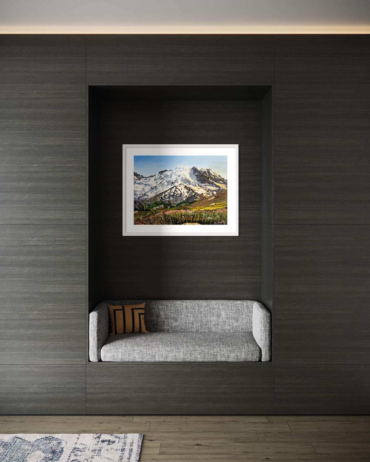 Mt. Rainier Wildflowers Sunset Giclee Fine Art Print | Mt. Rainier National Park Painting