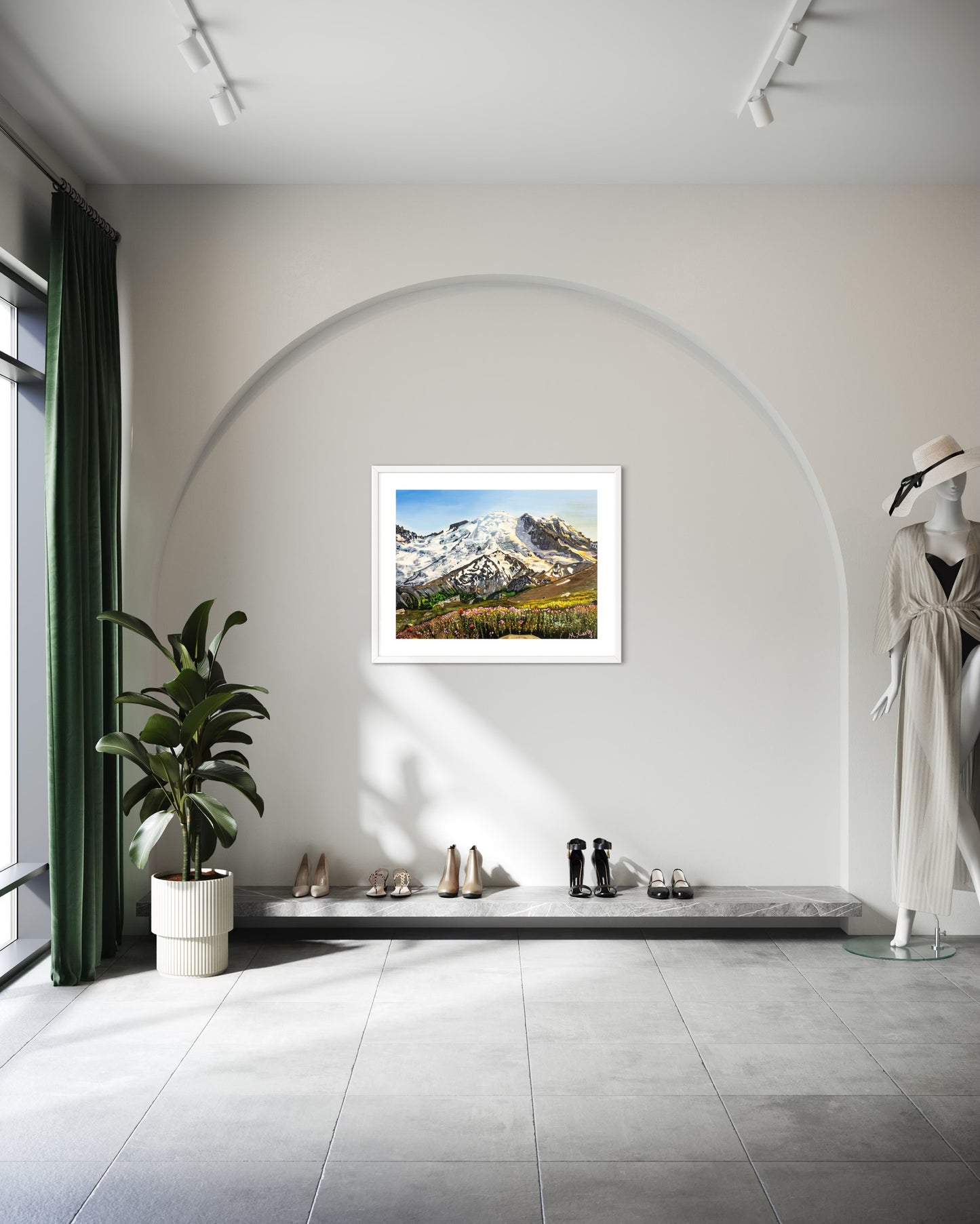 Mt. Rainier Wildflowers Sunset Giclee Fine Art Print | Mt. Rainier National Park Painting