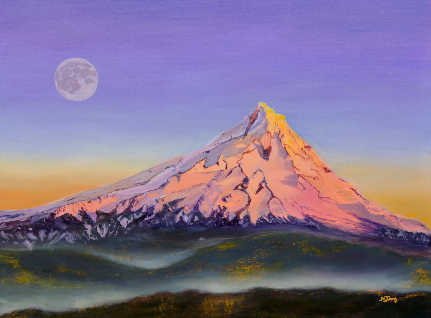 Mt. Hood Alpenglow Moonrise Giclee Fine Art Print | Wy'East Pacific Northwest Painting