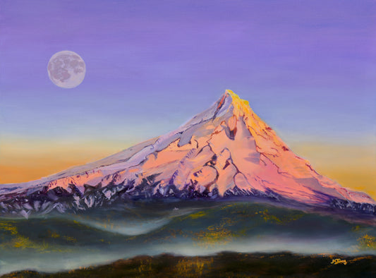 Mt. Hood Alpenglow Moonrise Giclee Fine Art Print | Wy'East Pacific Northwest Painting