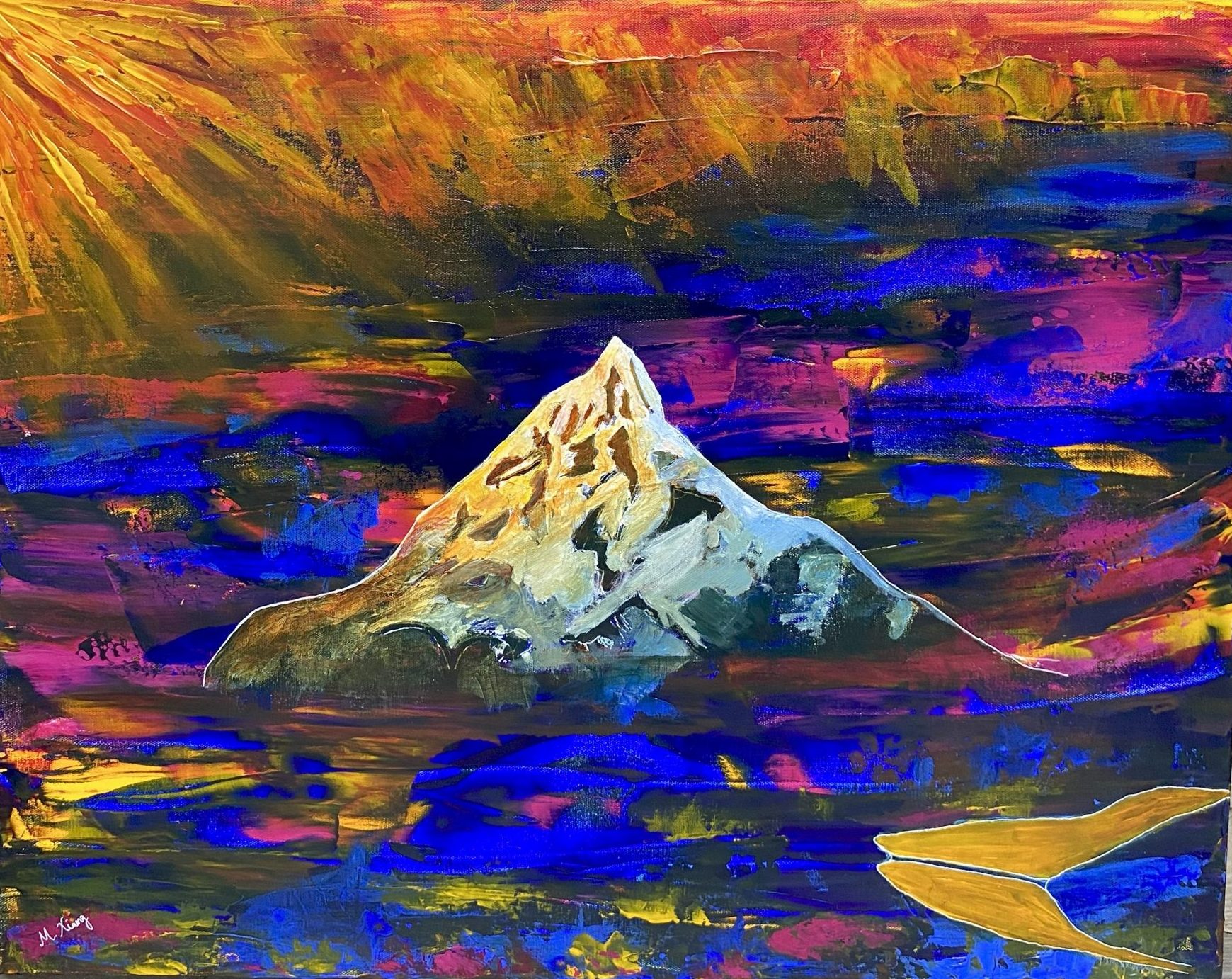 Mt. Jefferson and Metolius River - Original Acrylic Painting